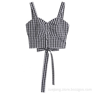 Women Slim Plaid Pattern Sleeveless Sexy Vest